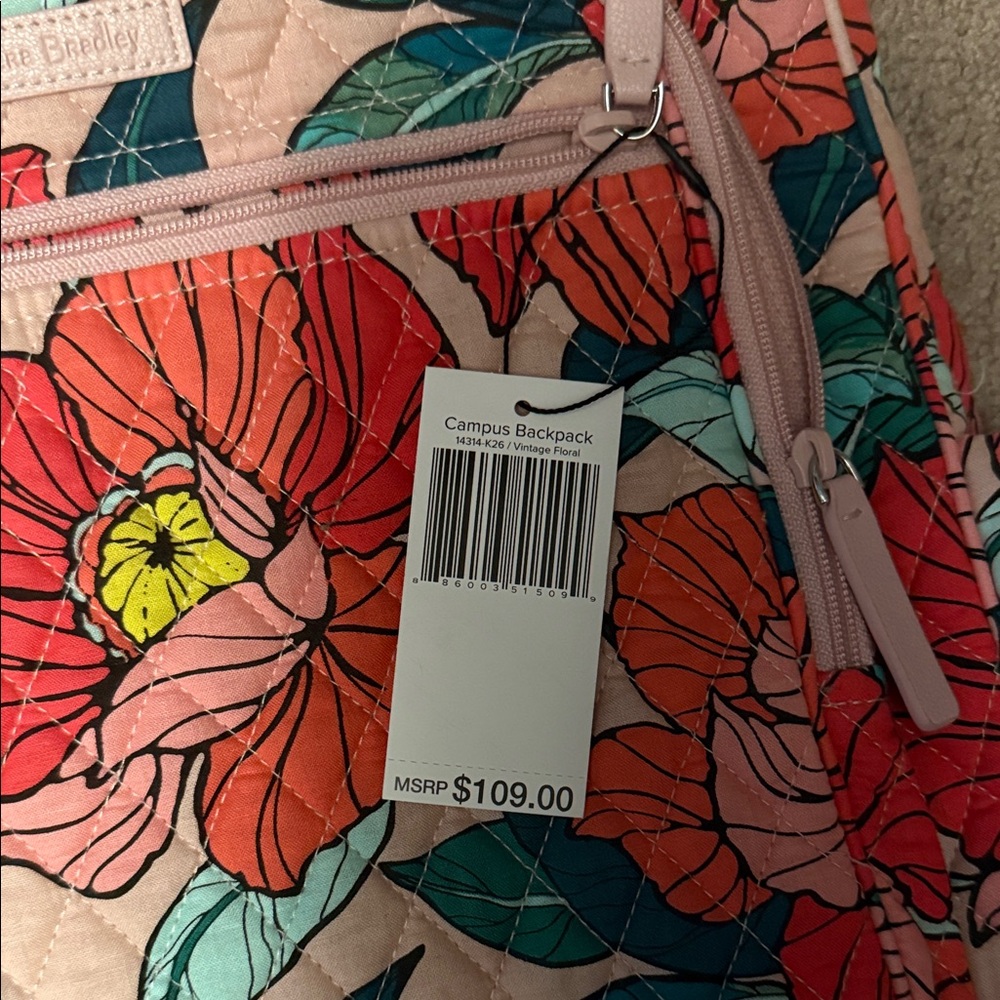 Brand new with tags Vera Bradley Vibrant Floral Backpack in Coral and Teal - Picture 2 of 7